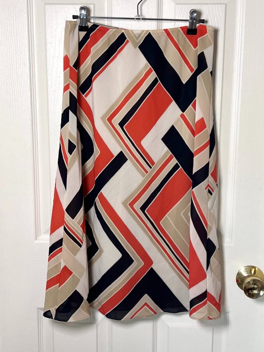 Y2K New York & Co Retro Vibes Abstract Lined Pull On Midi Skirt Size S Funky